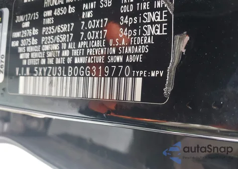 2016 Hyundai Santa Fe Sport 2.4L z USA, uszkodzony, nr VIN 5XYZU3LB0GG319770